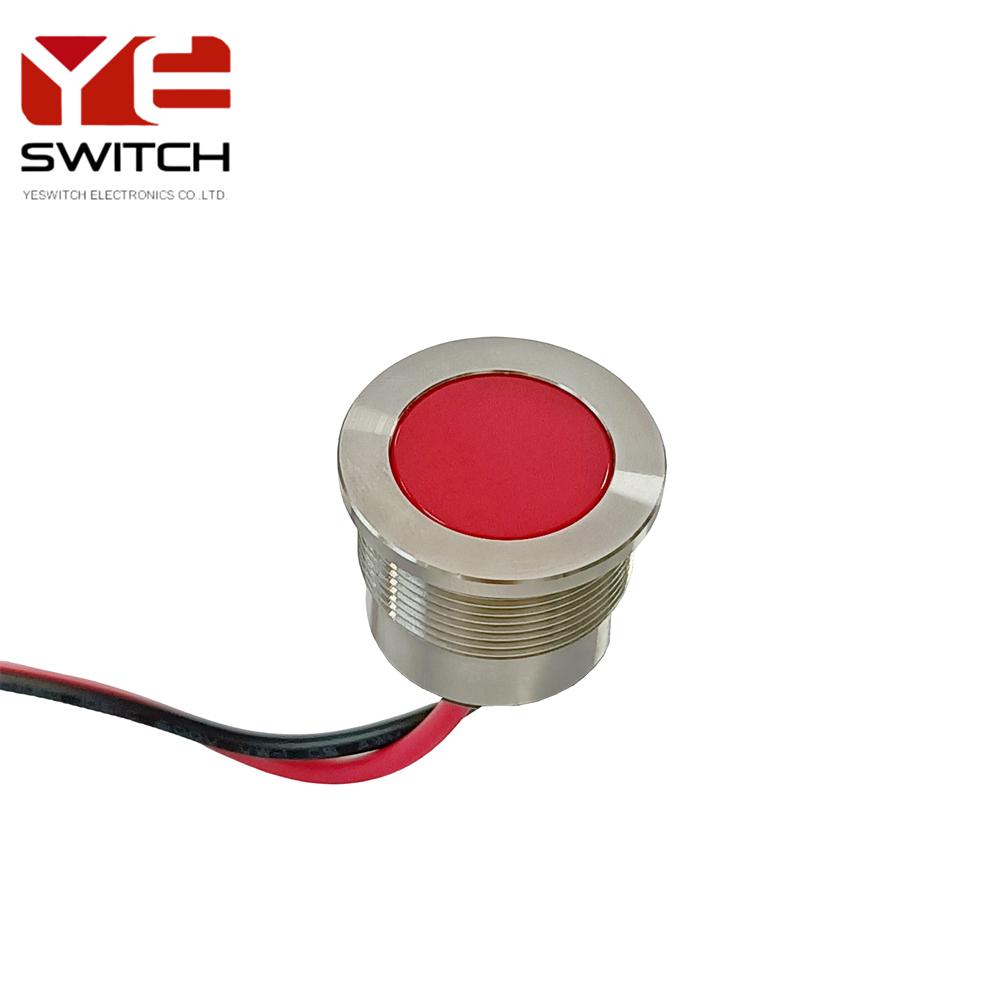 IP68 Rating Push Button Switch With Red Signal Indicator Light And Wires